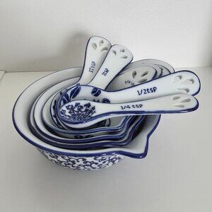 Pier 1 Blue & White Glass Measuring Spoon & Cup Set
